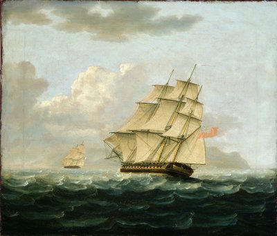 A British Frigate in Pursuit of a French Frigate by Thomas Buttersworth